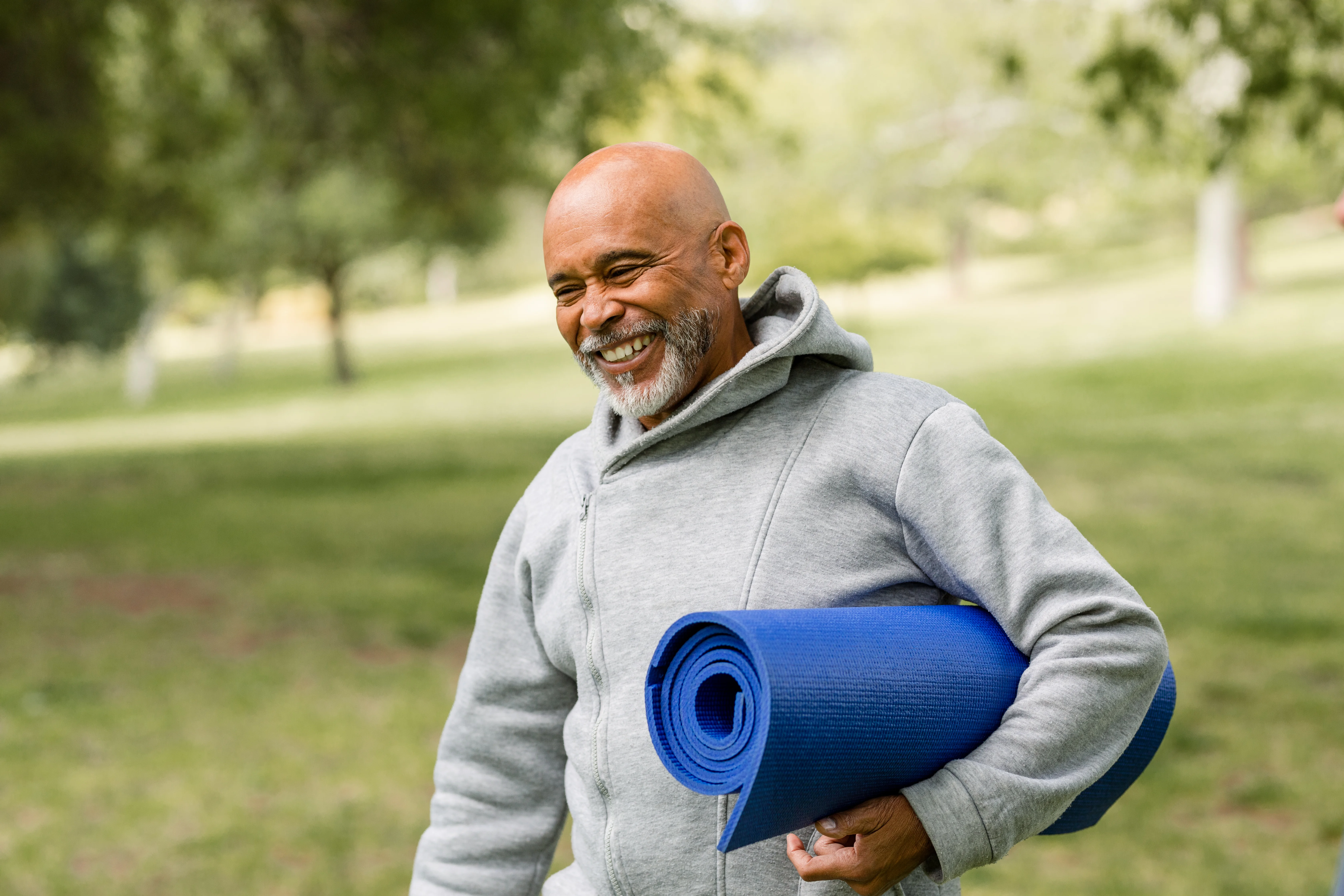 a man holding a blue object