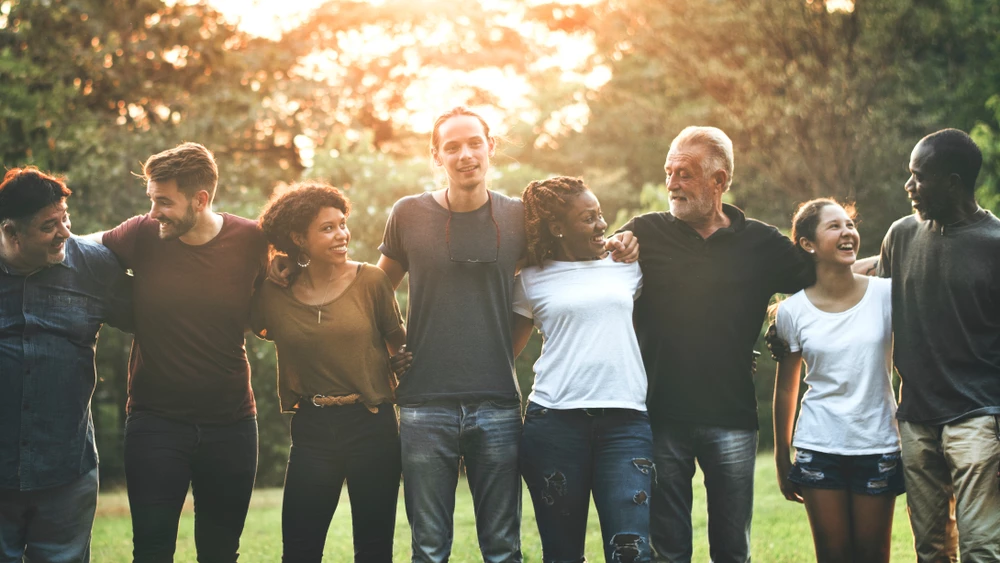 a group of people posing for a photo